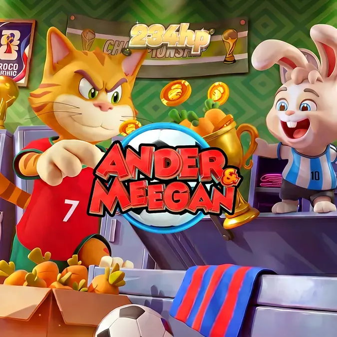 Interface do jogo de slot Ander & Meegan com tema de futebol